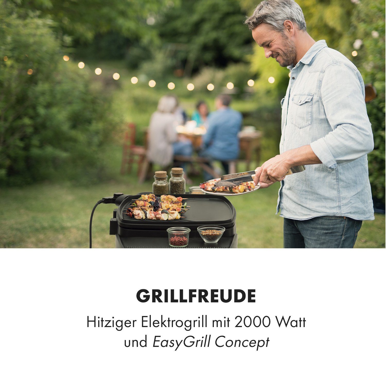 Klarstein Kontaktgrill Gatsby, 2000 W, große Seitentische, Grillplatte mit Antihaft-Beschichtung