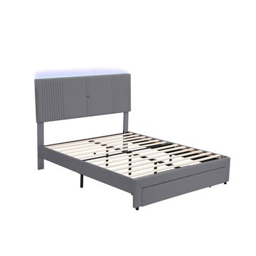 Gotagee Polsterbett LED Polsterbett Doppelbett mit USB Schublade Jugendbett Samt 140x200cm, Verstellbares Kopfteil