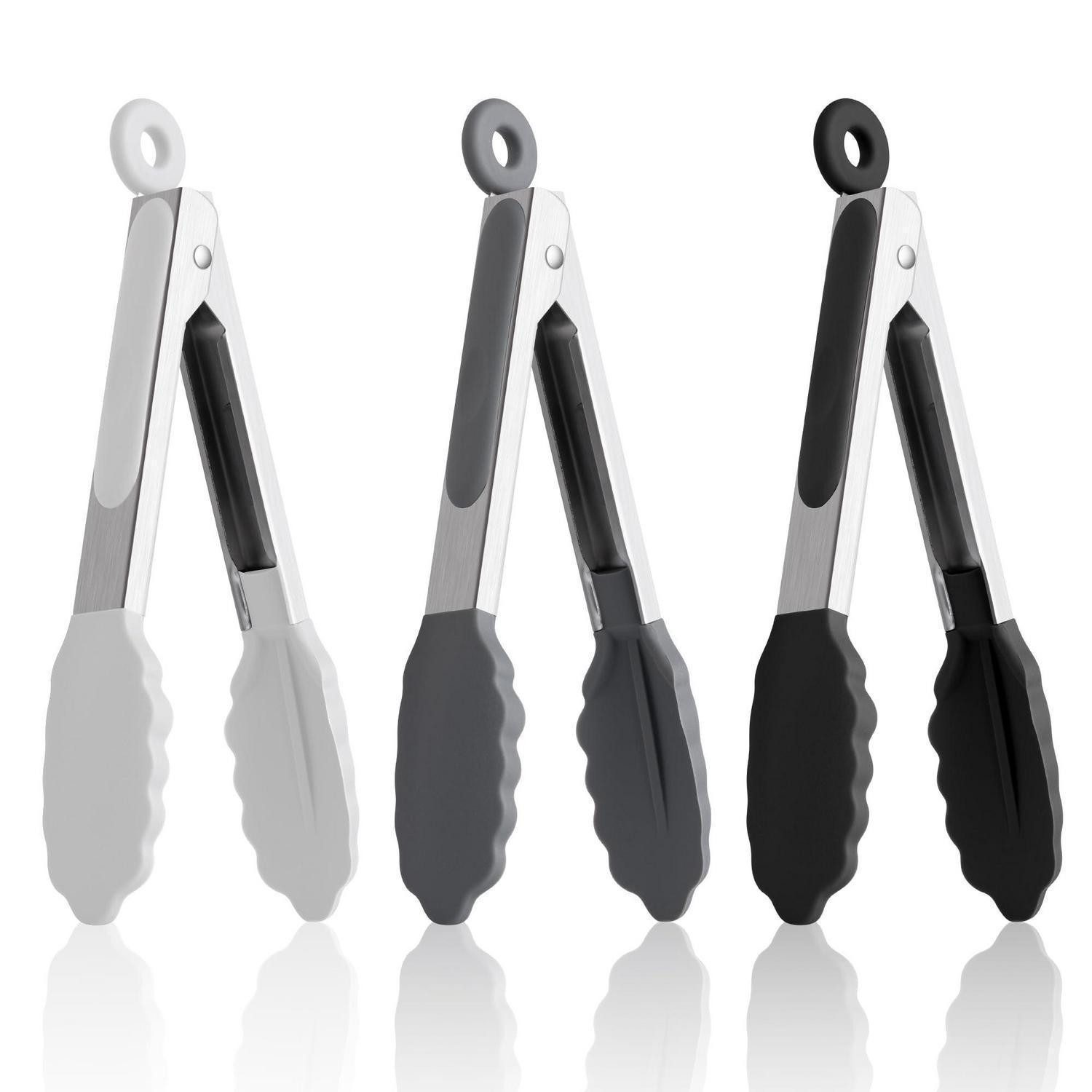 LuxusKollektion Kochzange Küchenzange 18cm 3 Stück Silikon schwarz/grau/weiß