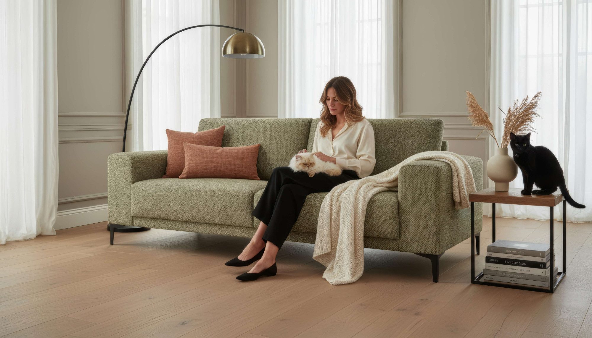 OTTO home 3-Sitzer Xander, Breite 224 cm, Soft-Touch Chenille, Webstoff, schwarze Metallfüße