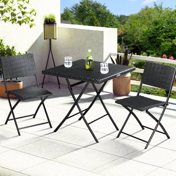 Casaria Balkonset Rom, Polyrattan 3 tlg. Klappbar Platzsparend 2 Personen Wetterfest Balkon