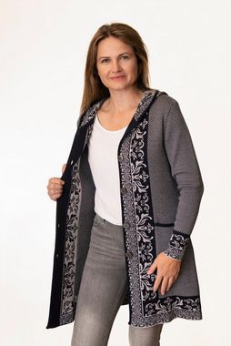 Pezzo D'oro Strickmantel Strickjacke long mit Kapuze, marine/hellgrau,Gehrock,Merinowolle (1-teilig) wir in Bayern nachhaltig gefertigt