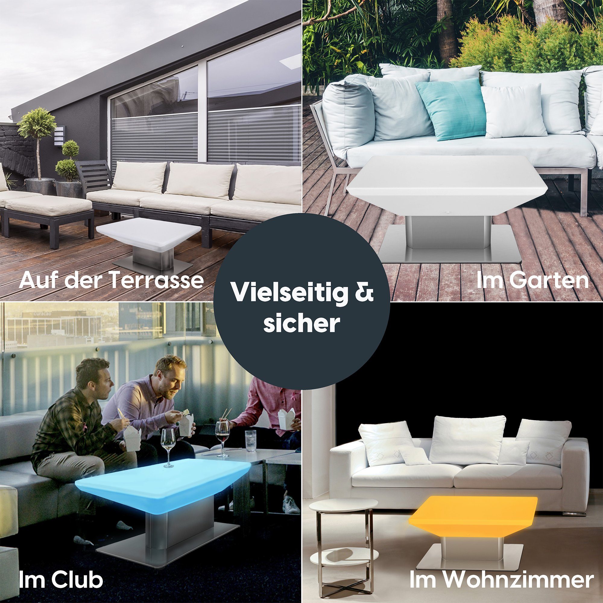 wuuhoo Couchtisch Couchtisch Eventdekoration für Innen Innen+Außen, Gartendeko und Farben und für I mit Farbwechsel beleuchtet 16 I Außen LED mit mit Wohnzimmertisch Witterungsbeständig I Fernbedienung Akku