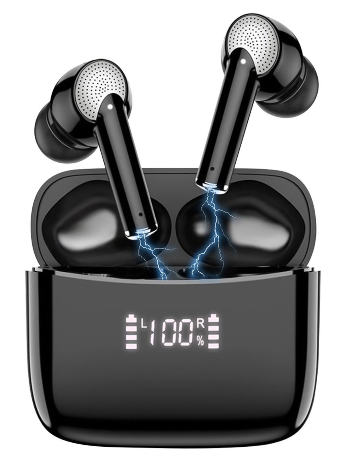7Magic Bluetooth Kopfhörer kabellose TWS In Ear Earbuds wireless Kopfhörer (IPX7 Wasserdicht,Freisprechfunktion, Google Assistent, Siri, Wireless, Aktive Geräuschunterdrückung, 40 Stunden Spielzeit) J8 pro, Schwarz|mit LED Anzeige