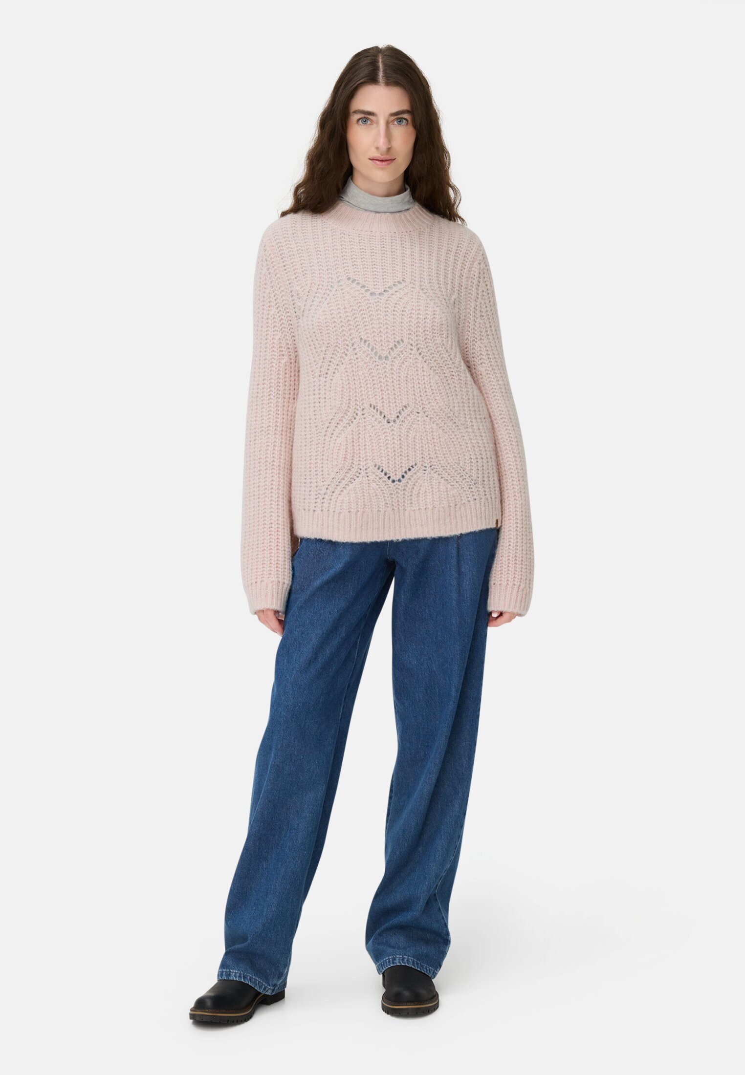 camel active Strickpullover Pullover mit strukturiertem Strickmuster Langarm Markenlabel