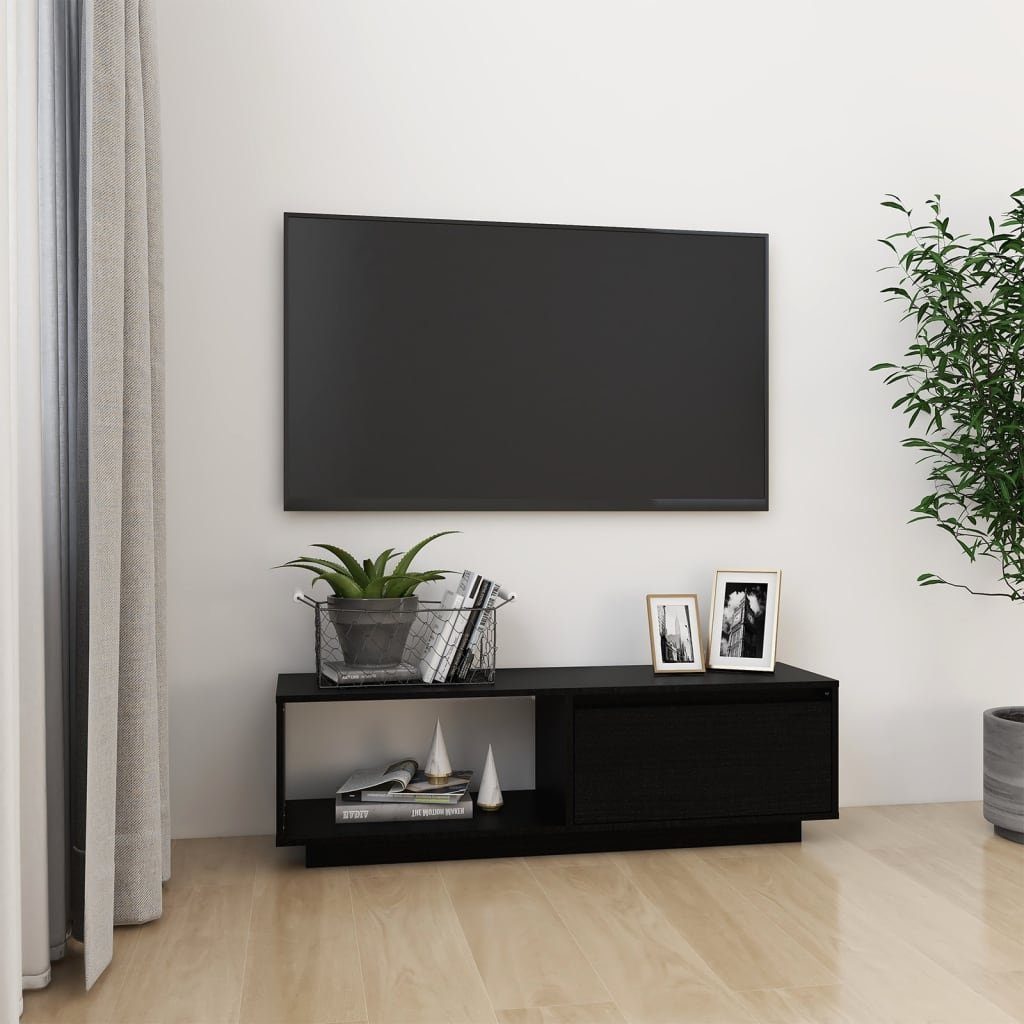 furnicato TV-Schrank Schwarz 110x30x33,5 cm Massivholz Kiefer