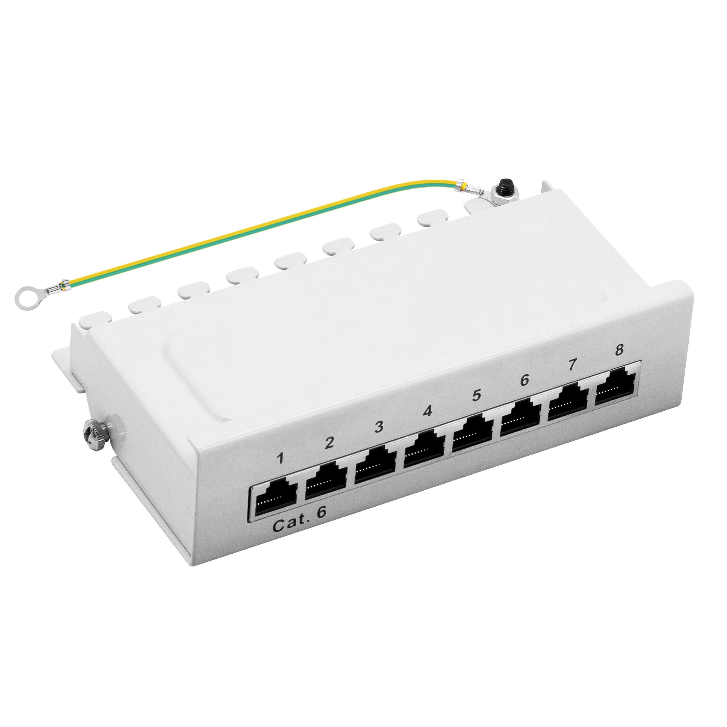 ProfiPatch Patchpanel Verteilerfeld Cat.6 Desktop Wandmontage Netzwerk-Patch-Panel (8 Ports, 1 HE)