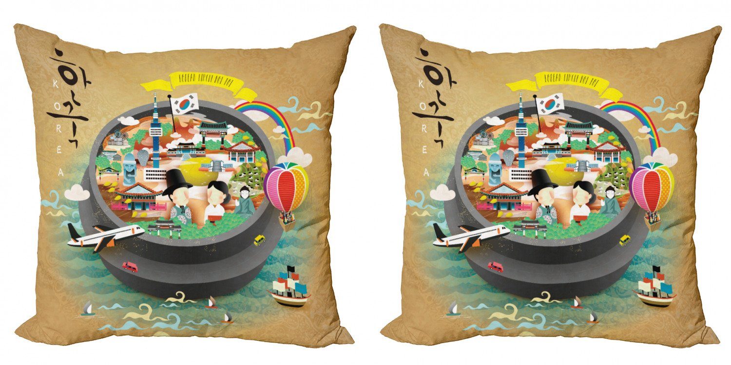 Pot Accent Stück), Cartoon-Stil Modern Khimchi Digitaldruck, Abakuhaus Korea Doppelseitiger (2 Kissenbezüge