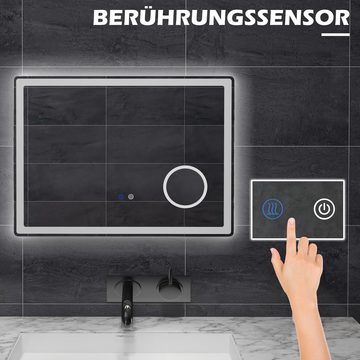 Kleankin Badspiegel Leuchtspiegel mit Memory-Funktion, Touch-Funktion und Antibeschlagen (Lichtspiegel, 1-St., Badezimmerspiegel), mit 3x Vergrößerung