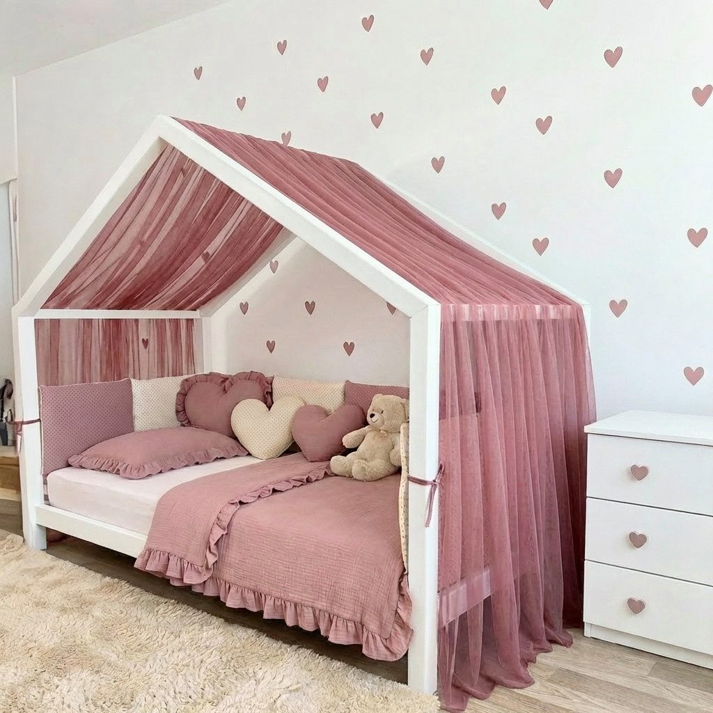 Baby Fancyroom Betthimmel Premium Hausbett Himmel aus Tüll, Betthimmel für Kinderbett, Baldachin, gekräuselt