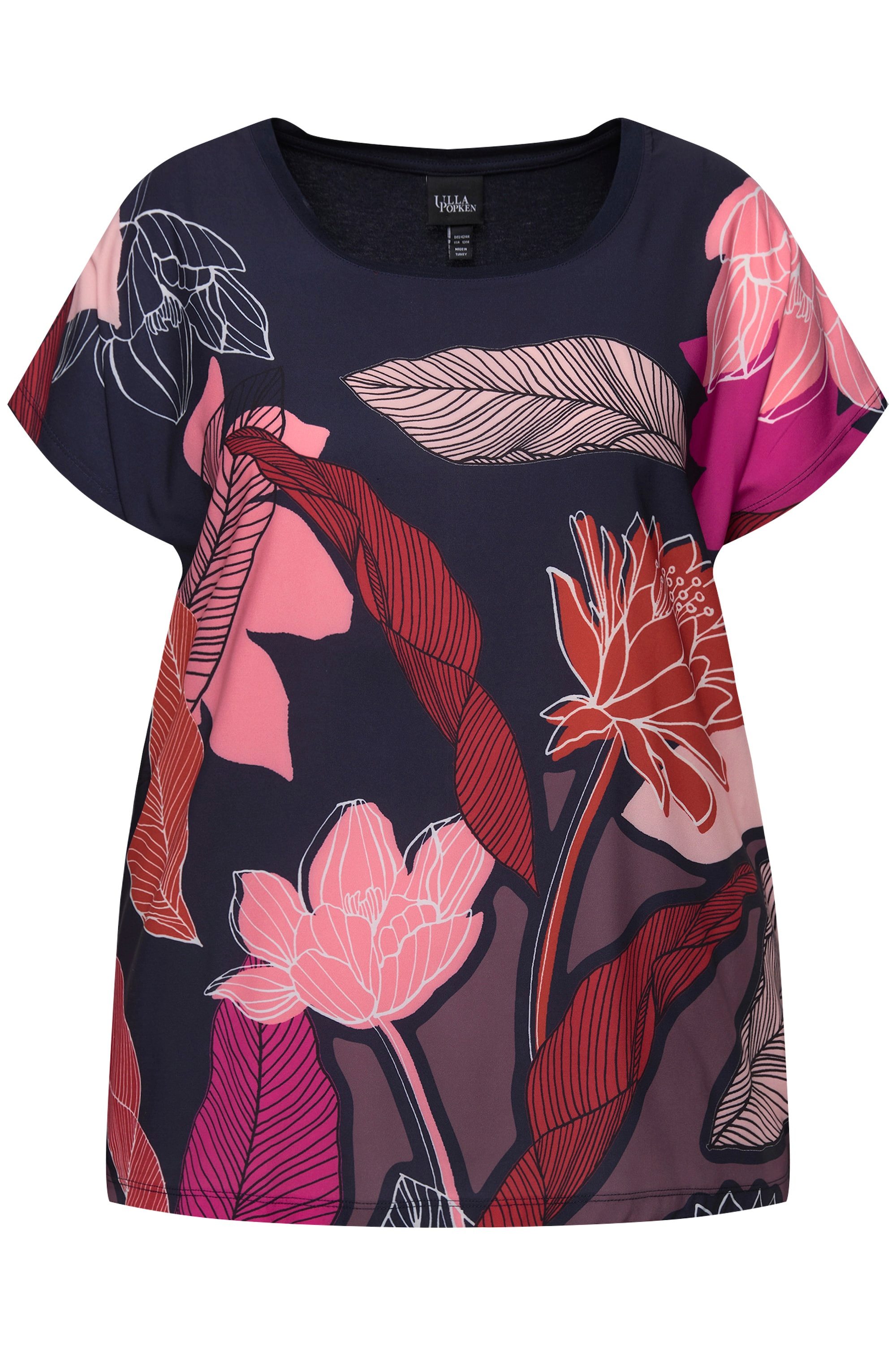 Ulla Popken T-Shirt Shirtbluse Blüten Oversized Rundhals Halbarm günstig online kaufen