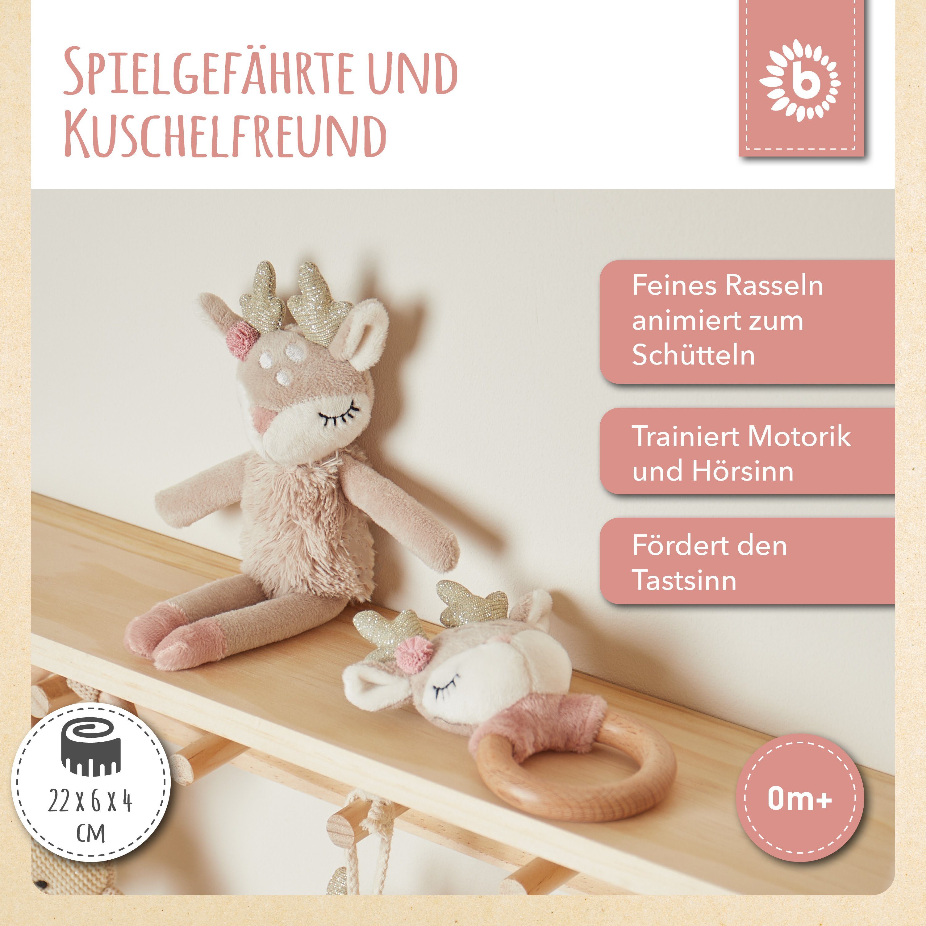 BIECO Plüschfigur Bieco Plüsch Reh Spieltier Baby mit Rassel ca. 22 cm Kusc günstig online kaufen