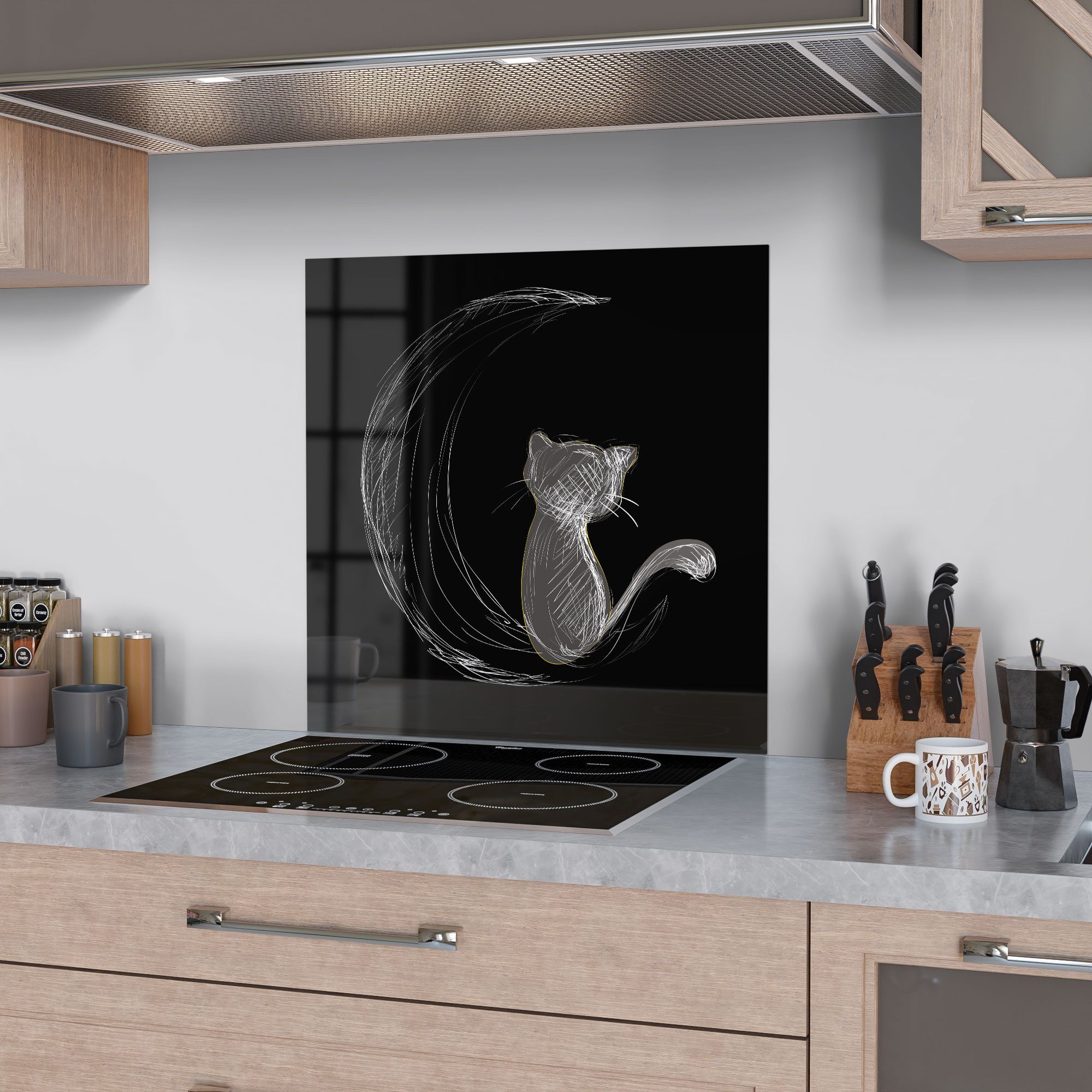 Glas und Badrückwand DEQORI Herdblende Mond', der 'Die Spritzschutz Katze Küchenrückwand