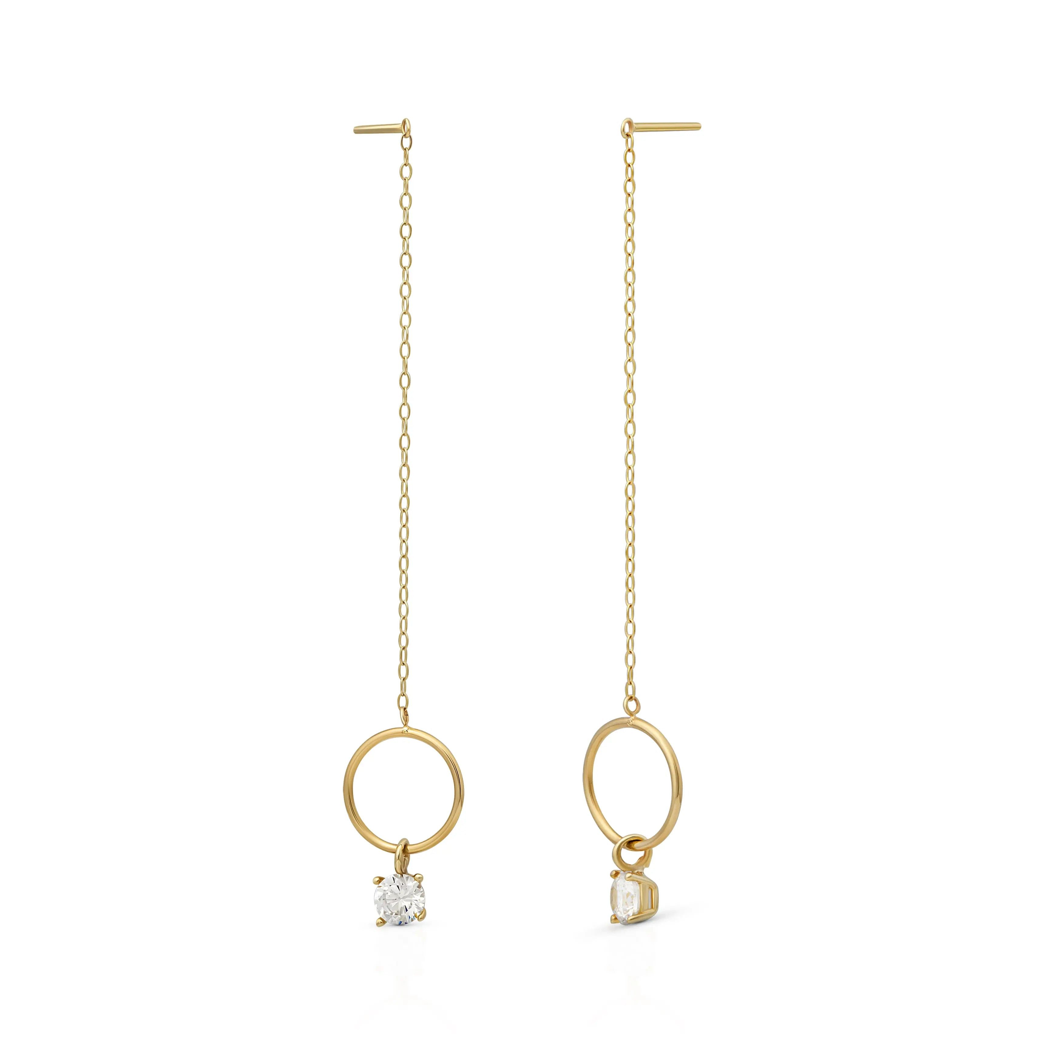 Suzan Gold Paar Ohrhänger 375er Gold Ohrringe – Hänger mit Kreis & Zirkonia, aus Echtgold, Gelbgold 375