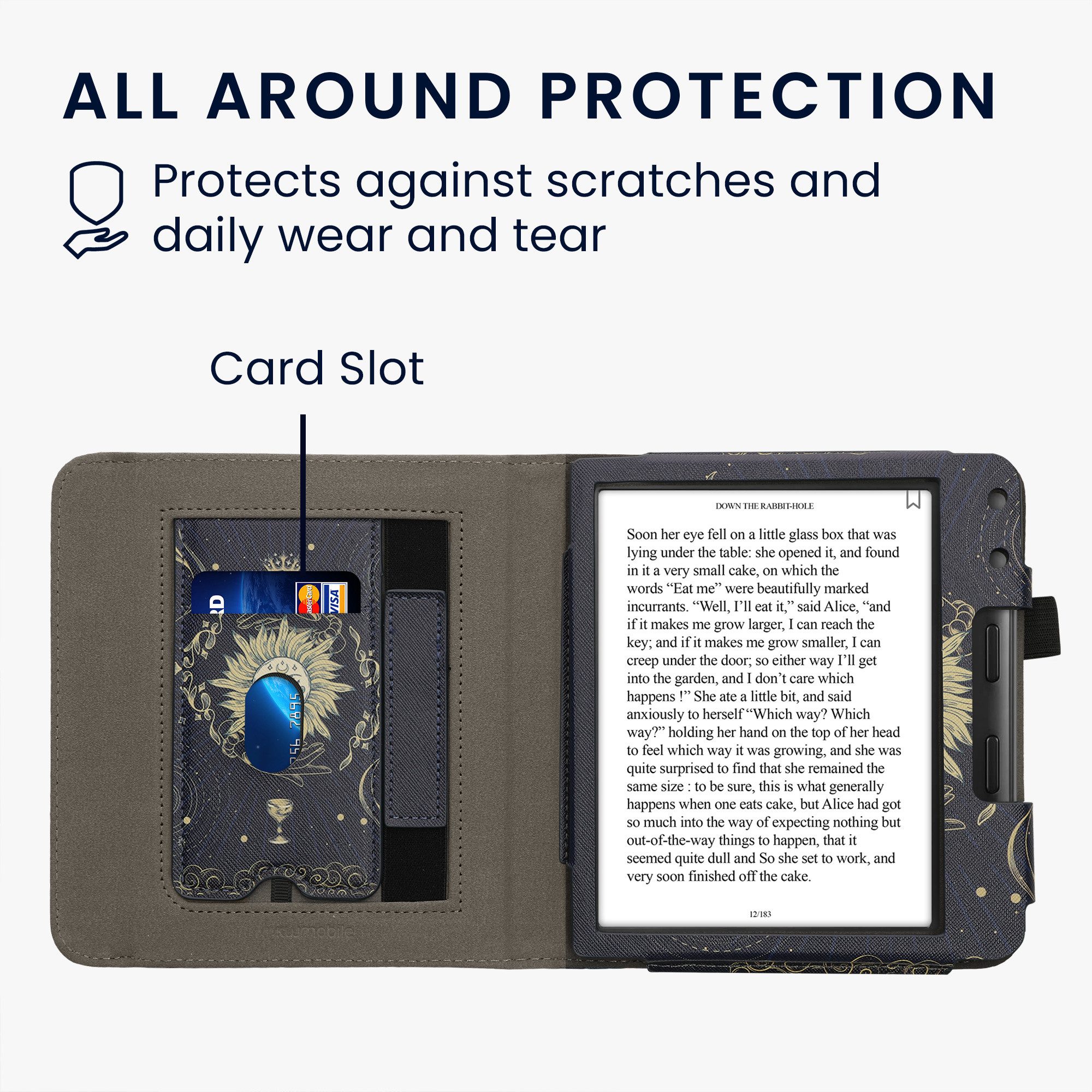 kwmobile E-Reader-Hülle Flip Schutzhülle für Kobo Kobo Libra Colour / Tolino Vision Color, Handschlaufe - Cover Tarot Karten Design – Bild 4 von 5