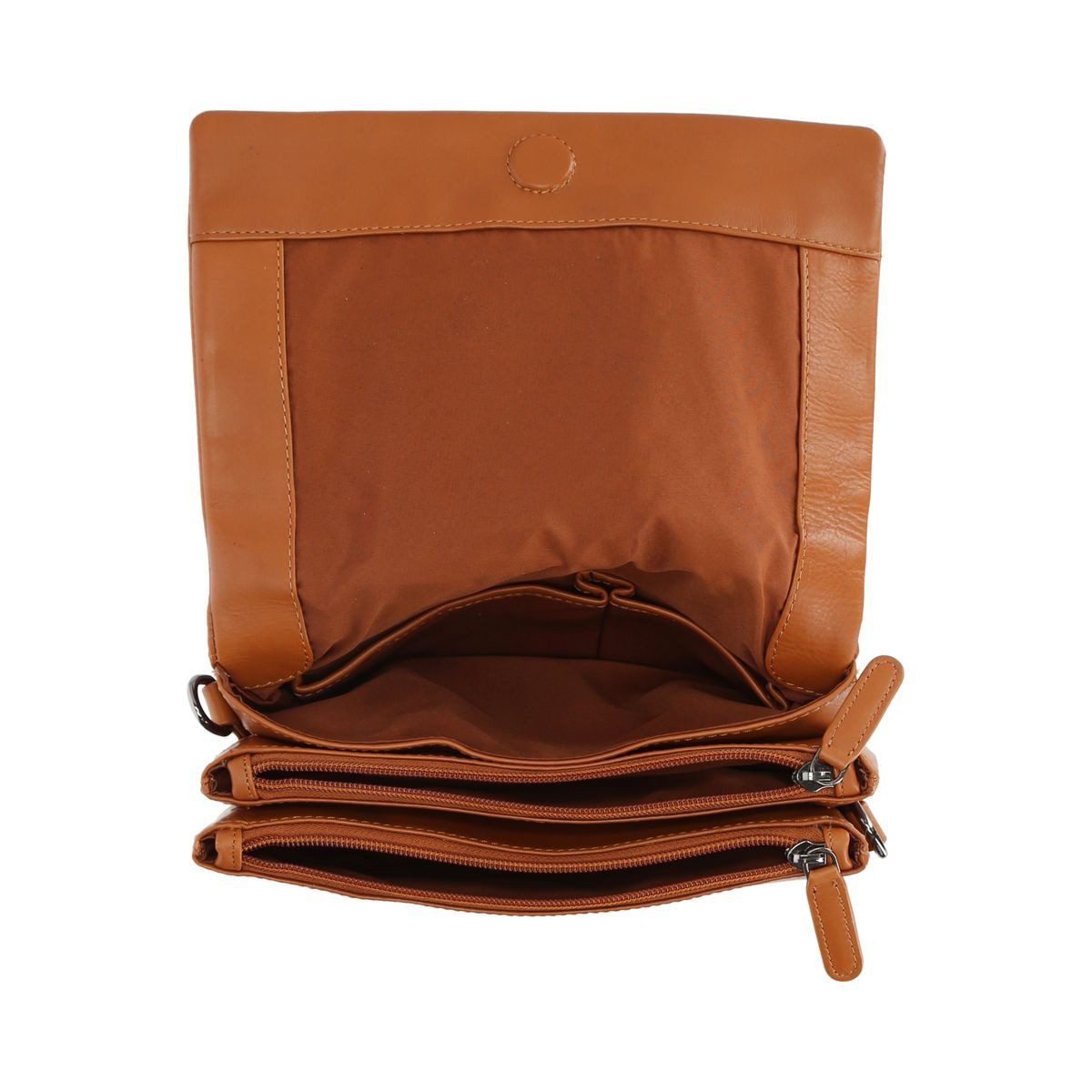 Corno d´Oro Schultertasche Damen Leder Klein Handmade Umhängetasche Echt Leder cognac, mit breitem verstellbarem Schultergurt; leichtes Gewicht von 370gr