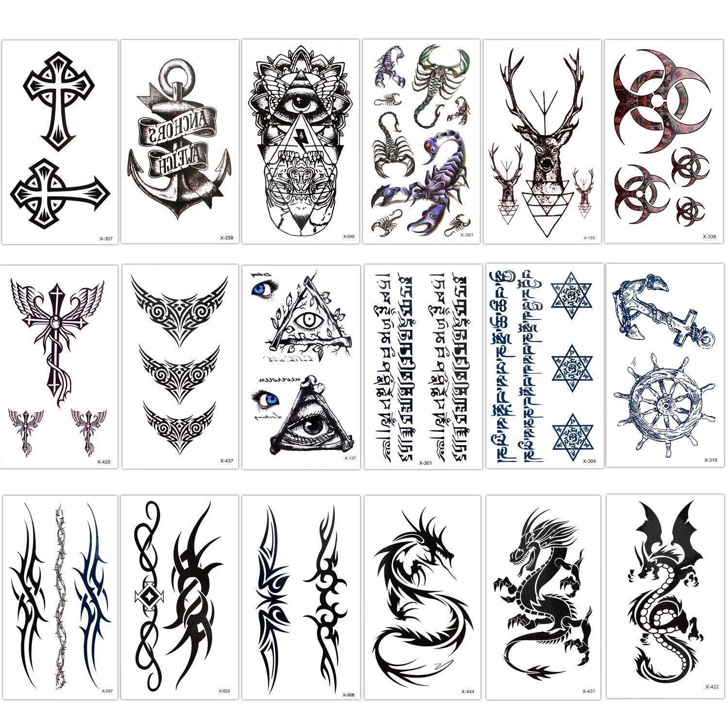 Kindertattoo Temporäre Tattoos 18 Blätter Schwarz Drachen Anker Auge Skorpion Panda