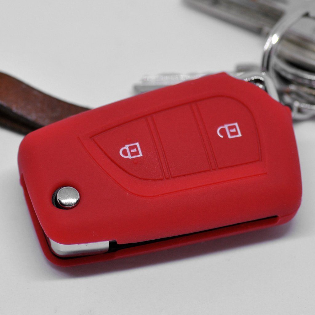 mt-key 108 Rot, Citroen Aygo Schutzhülle C1 Softcase Tasten Peugeot Silikon für Toyota Klappschlüssel Autoschlüssel Schlüsseltasche 2