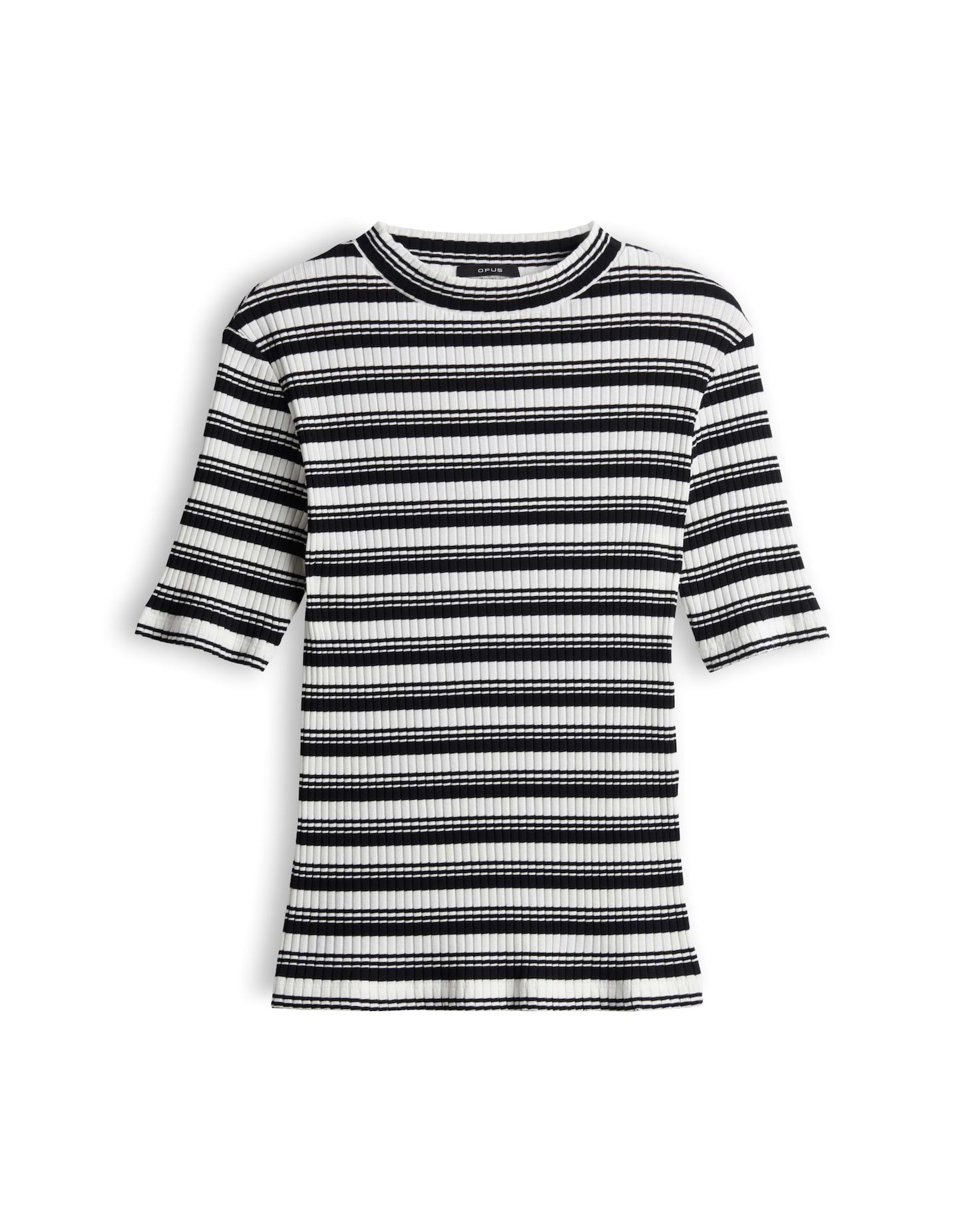 OPUS Kurzarmshirt Gestreiftes Rippshirt aus Baumwolle Slim Fit Vielseitig kombinierbar für casual Looks – Bild 2 von 5