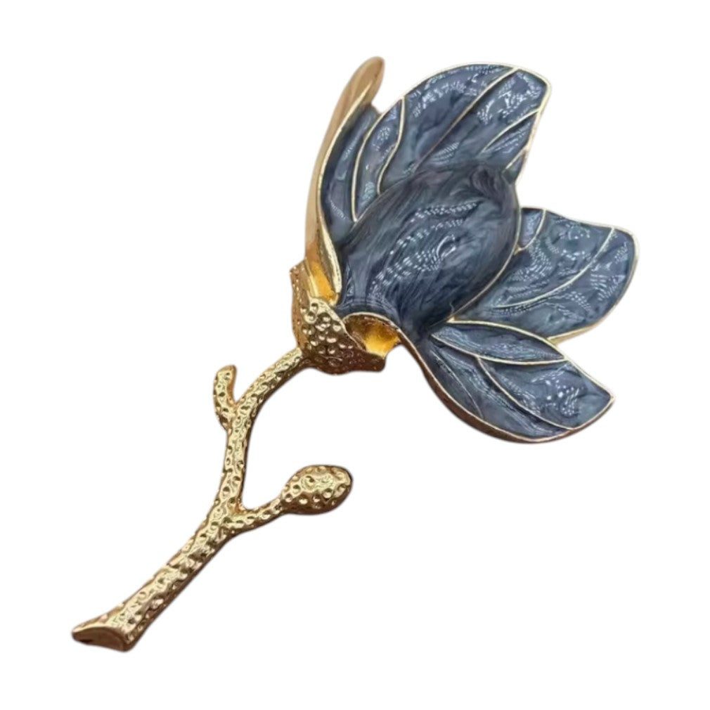 Dark-Desires Brosche Vintage Brosche in Tulpenform gold-blau 8 cm, Damen Brosche vintage Accesssoire retro Anstecknadel