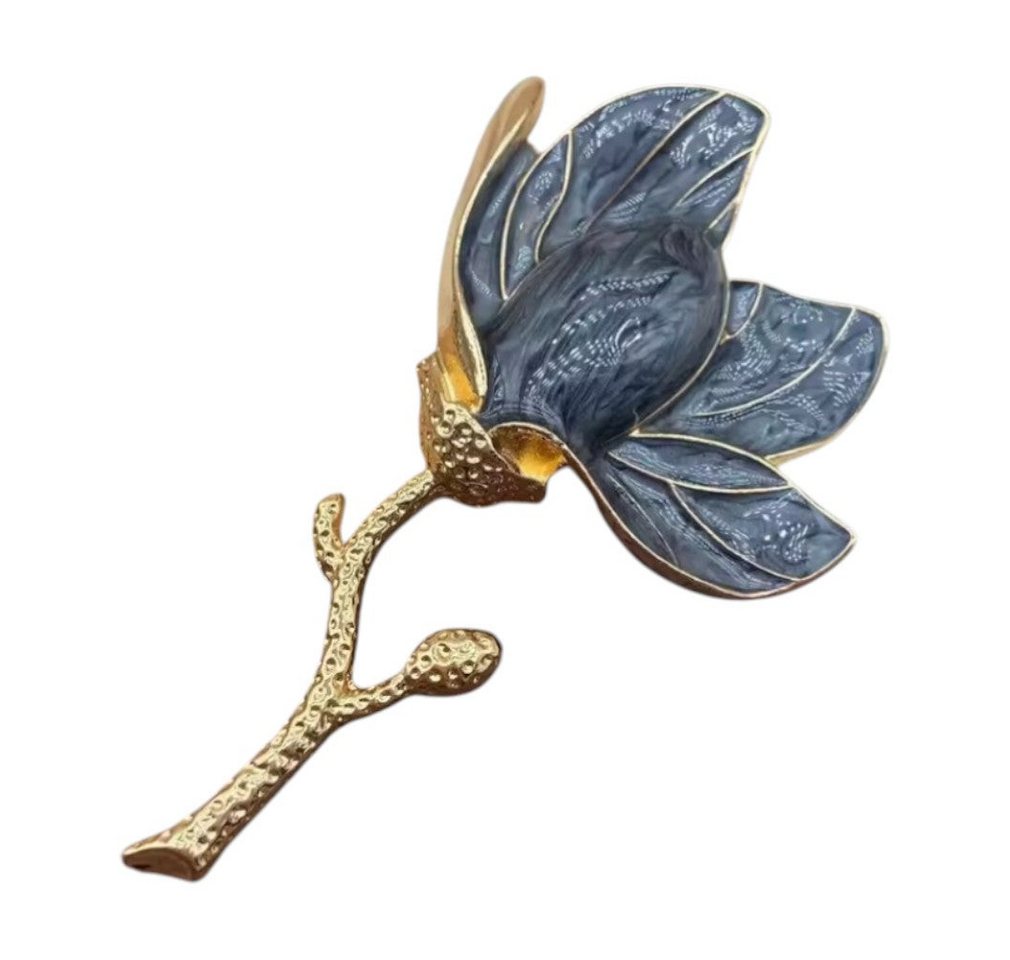 Dark-Desires Brosche Vintage Brosche in Tulpenform gold-blau 8 cm, Damen Brosche vintage Accesssoire retro Anstecknadel