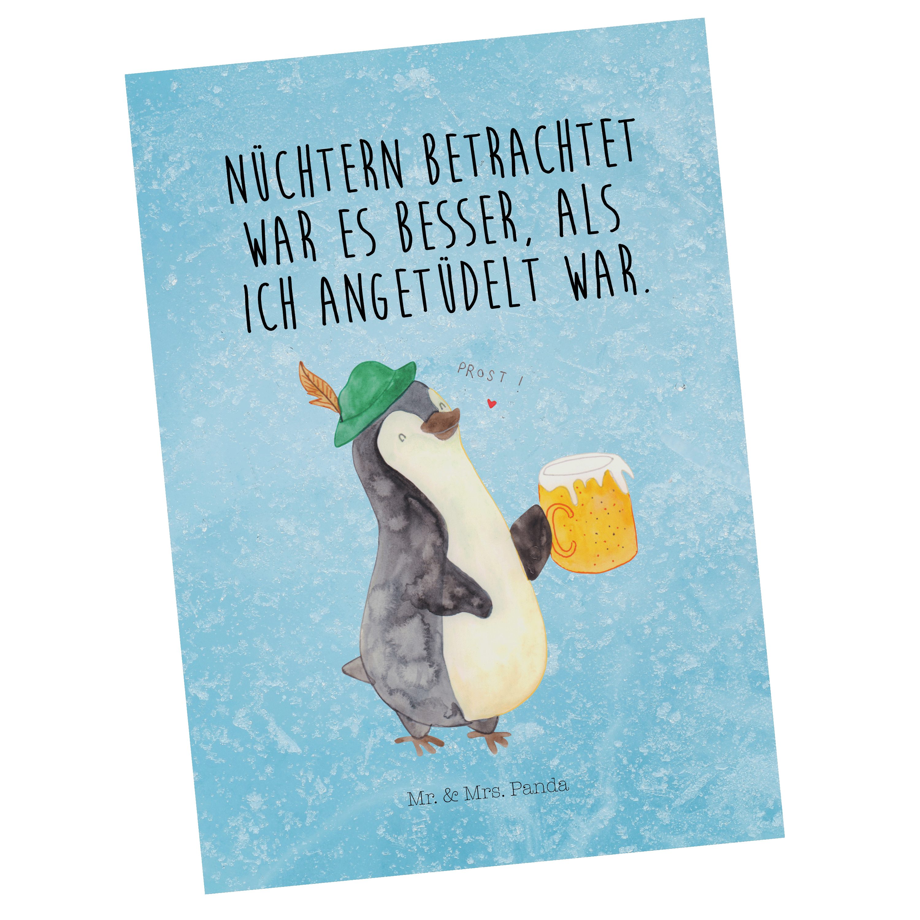 Mr. & Mrs. Panda Postkarte Pinguin Bier - Eisblau - Geschenk, Grußkarte, Bierchen, Oktoberfest
