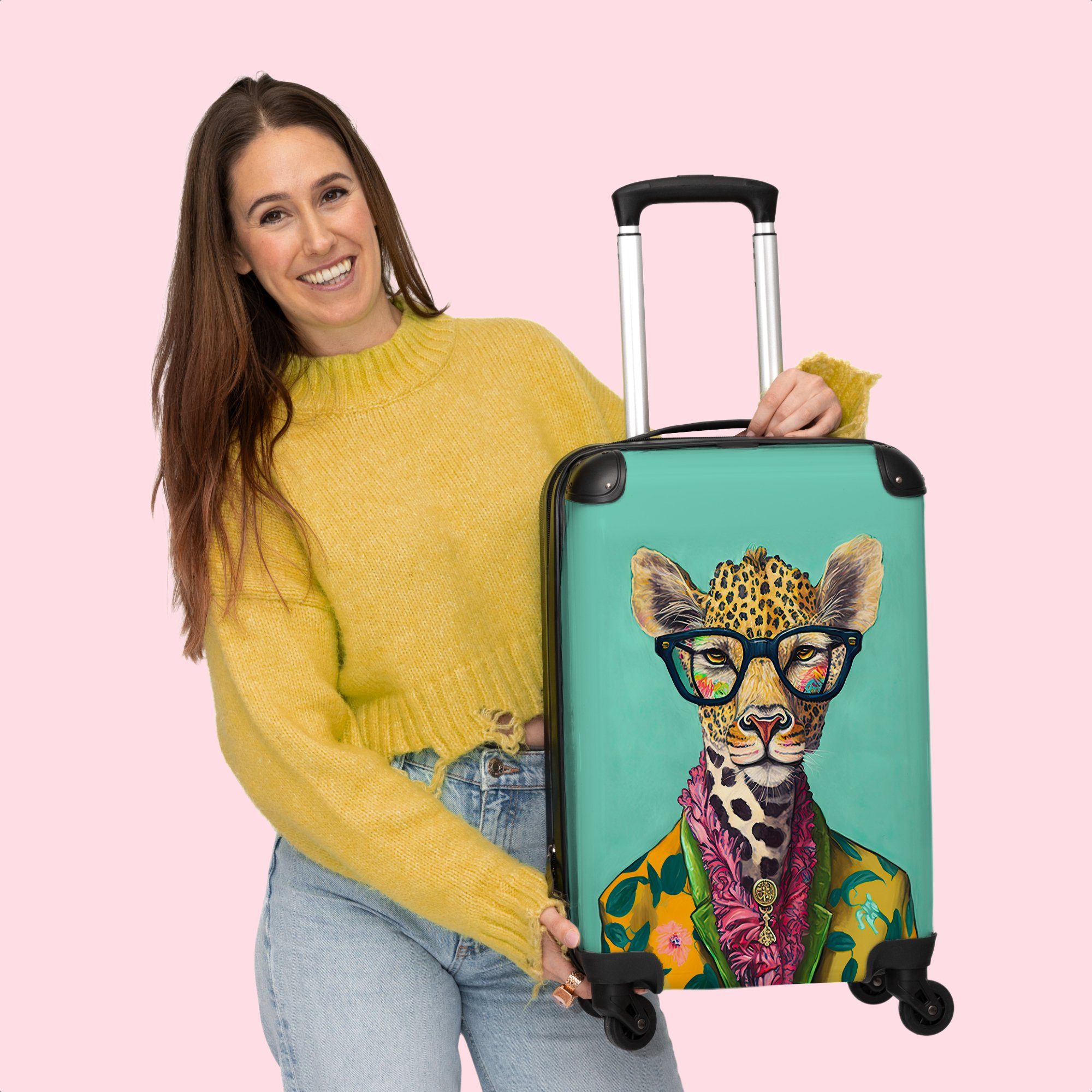 NoBoringSuitcases.com© Handgepäckkoffer - - mit Blätter Kleine Trolley Cabin Reisekoffer 4 Rollkoffer Brille Giraffe Rollen - - Rollen, Design, - Tiere 4 55x35x20cm Handgepäck