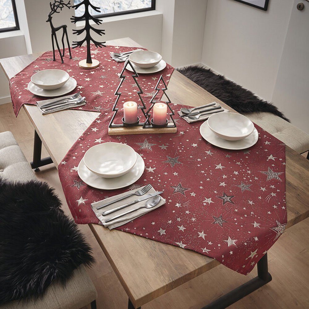 Home-trends24.de Tischdecke Tischdecke Tischband Weihnachtsdeko Tischdeko Dunkelrot Sterne 85 x 85