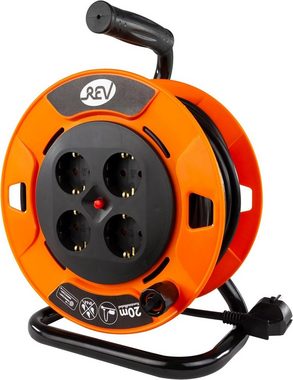 REV Indoor Kabeltrommel 4-fach (20m, orange, IP20, mit erhöhtem Berührungsschutz), + Verlängerungskabel 10m, IP20, orange