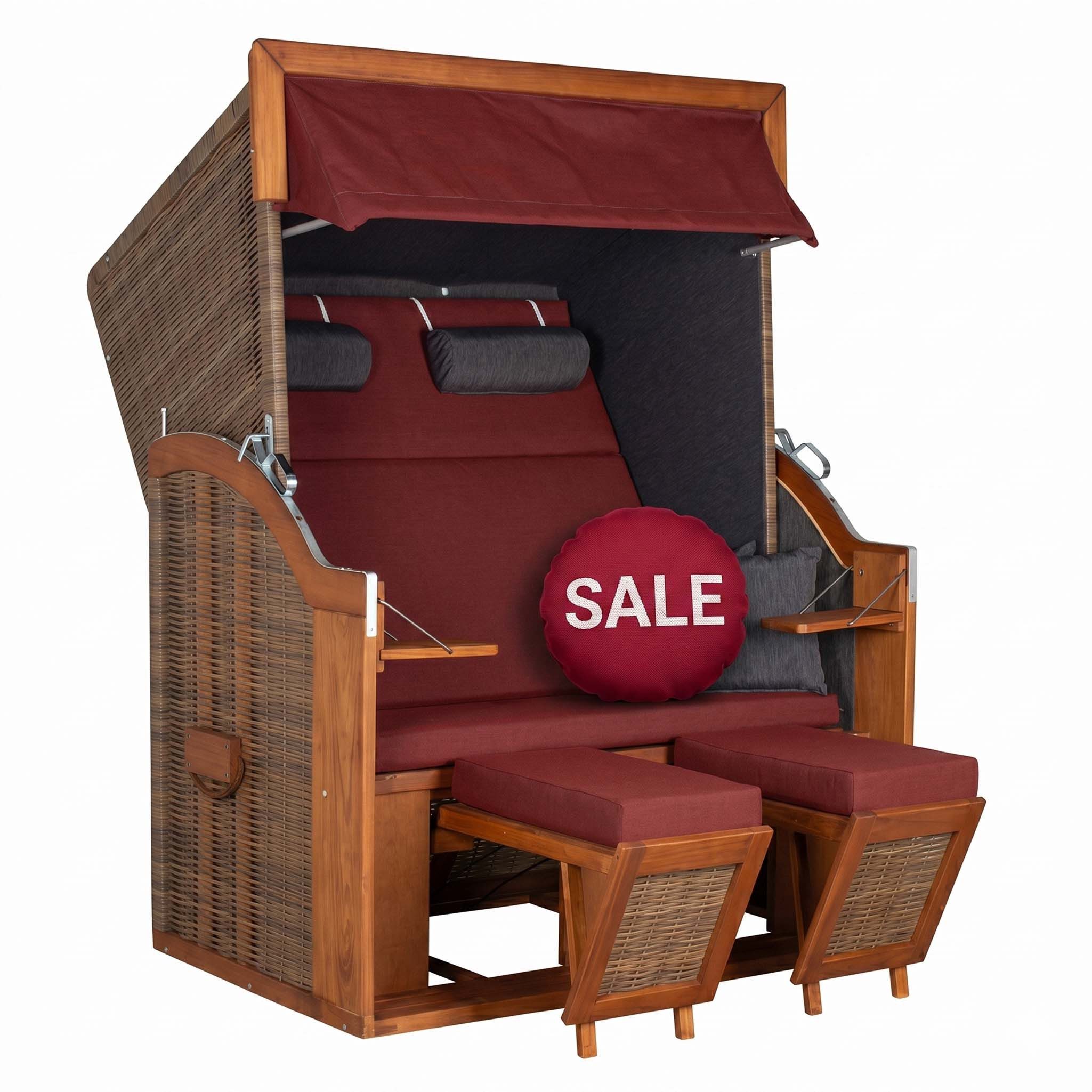 MR.DEKO Strandkorb Tinnum 2-Sitzer Pinie PE griseum, wetterfest, 5 Stufen Verstellbarkeit, BxTxH: 115x92x38 cm, Tinnum, Tinnum, (Selbstmontage, einfacher Aufbau des Vollliegers), 2-Sitzer Strandkorb wetterfest für Terasse und Balkon