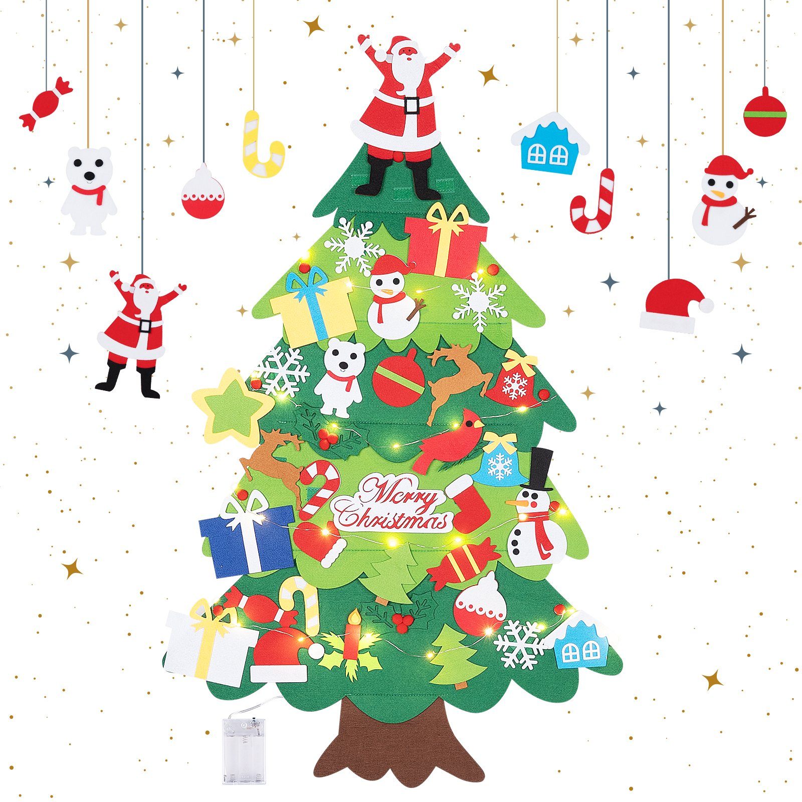 DIY Weihnachtsbaum 34 mit Weihnachtsdeko Filz Dekoration Stück mit Künstlicher Filz Homewit Beleuchtung, Tannenbaum Weihnachtsbaum Kinder Abnehmbaren
