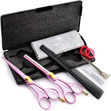 Haryali London Haarschere Professionelles Friseurscheren-Set, Haarschere und Effilierschere, (1 x Paar, 2-tlg., 1x Schneideschere, 1x Effilierschere, 1x Kamm, 1x Öl, 1x Tasche), verstellbar + Fingerauflage