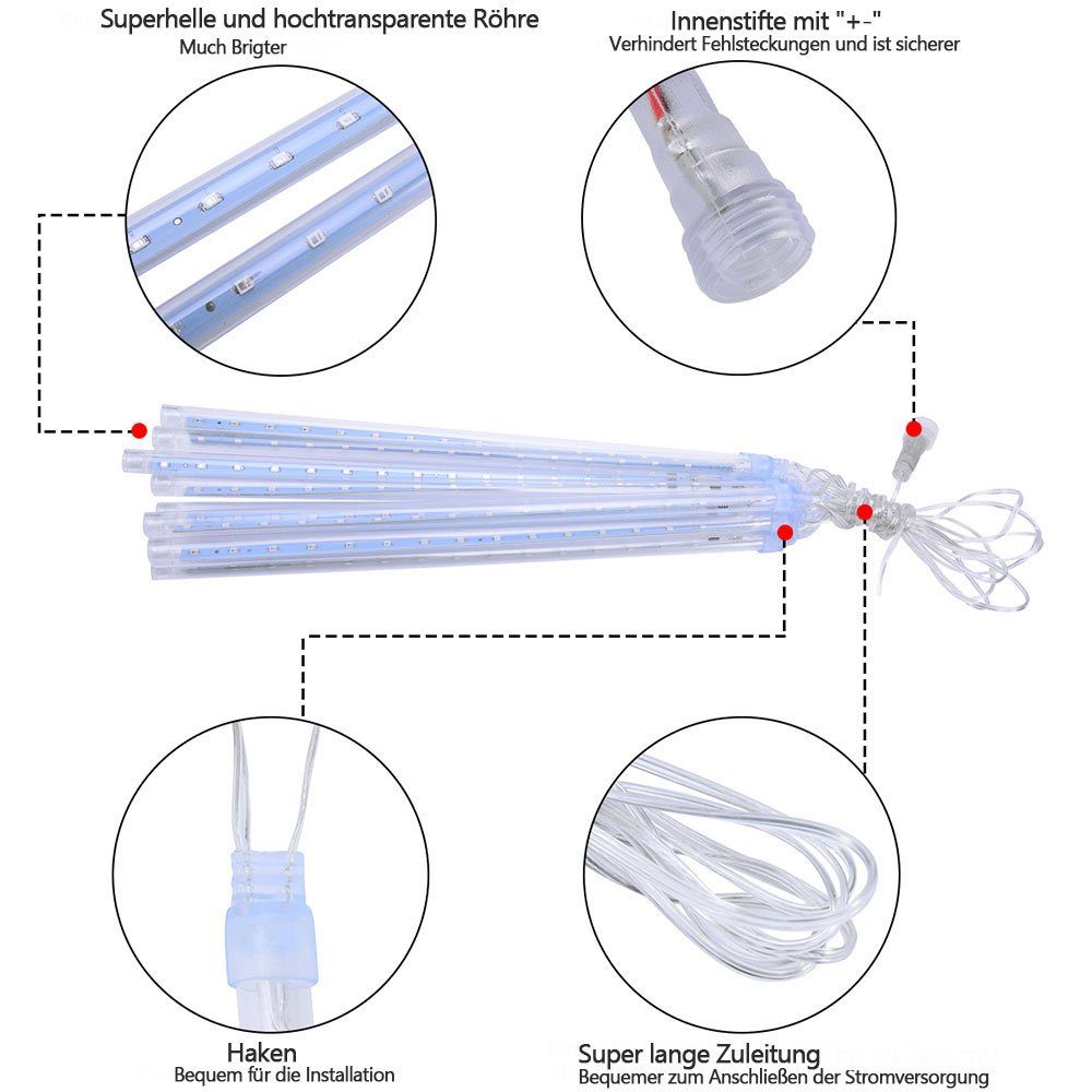 Rosnek LED-Lichtervorhang Deko, Lichterkette LED Party 8 Eiszapfen Rohre,Warmweiß/Weiß,Wasserdicht,Außen Weihnachts