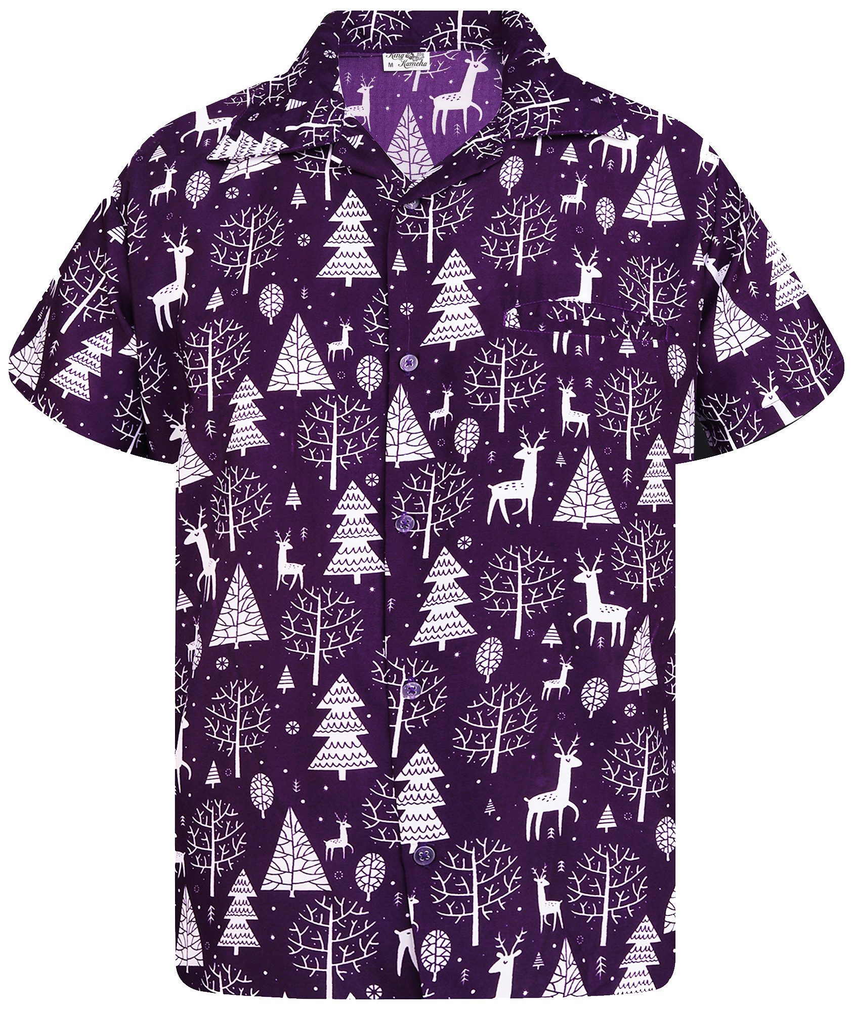 King Kameha Hawaiihemd "Christmas Reindeer Allover" Funky Hawaii-Hemd Kurzarm Front-Tasche