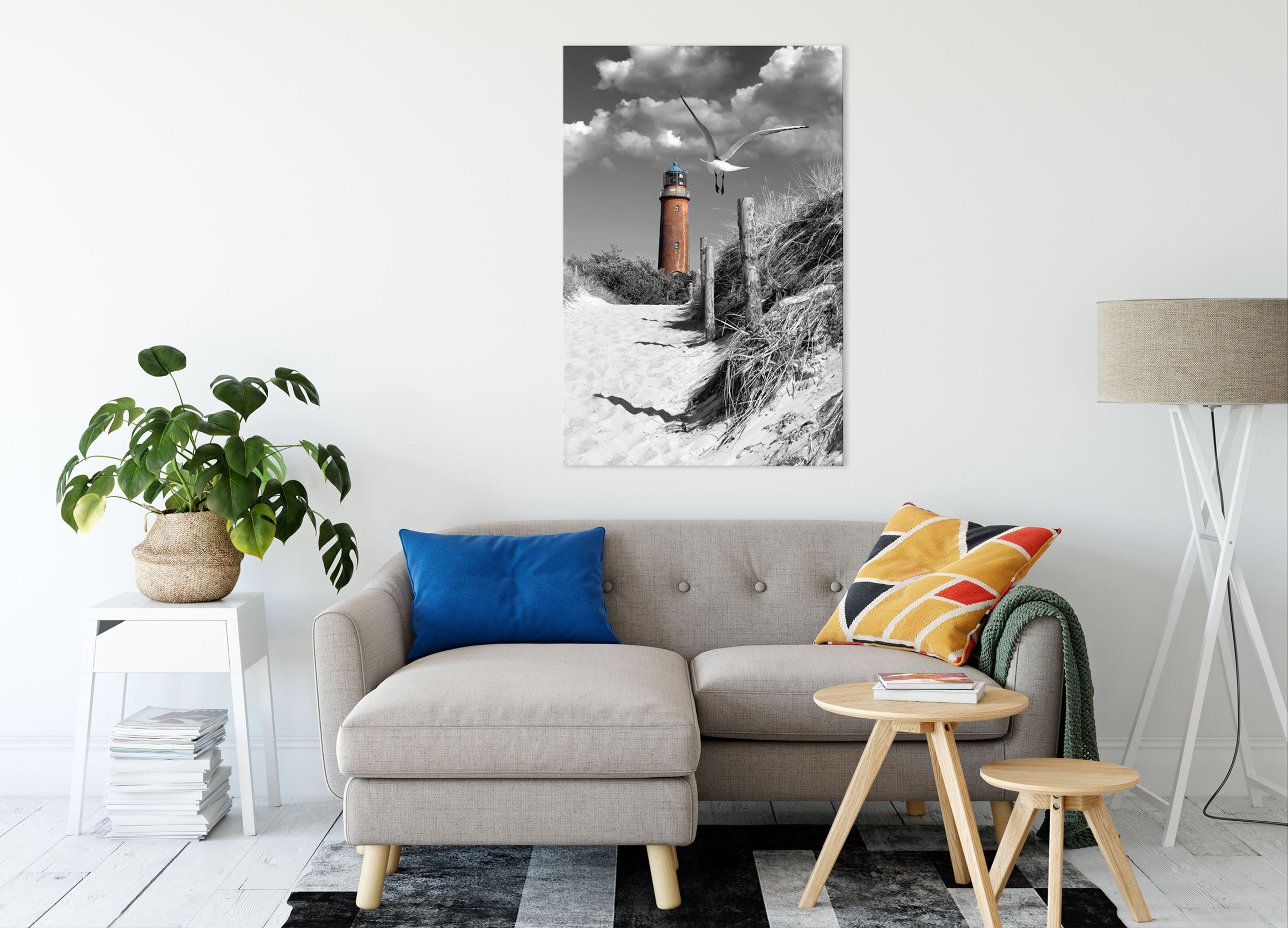 Pixxprint Leinwandbild Leuchtturm mit Möwe an günstig online kaufen