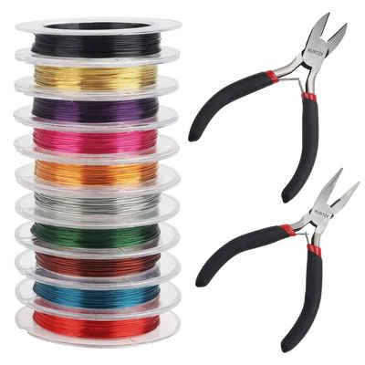 Kurtzy Bastelperlen Bunte Drahtset mit Zangen - 0,3mm Aluminiumdraht, 10m - 10 Farben, Colorful Wire Set with Pliers - 0.3mm Aluminum Wire, 10m - 10 Colors