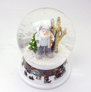 MINIUM-Collection Schneekugel Santa weiß Winterwald Sockel Winterlandschaft Spieluhr 10cm