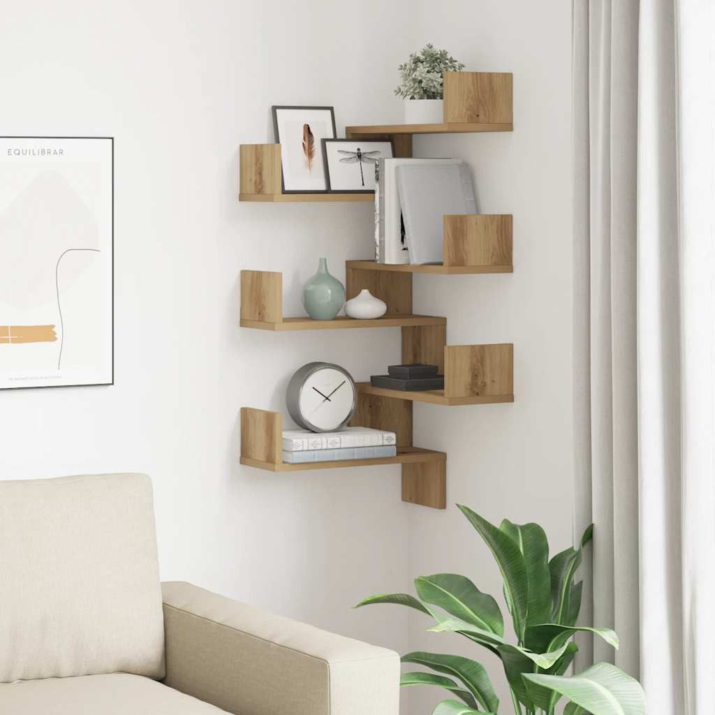 vidaXL Eckregal, Wand-Eckregale 2 Stk. Artisan-Eiche 40x40x49,5 Holzwerkstoff