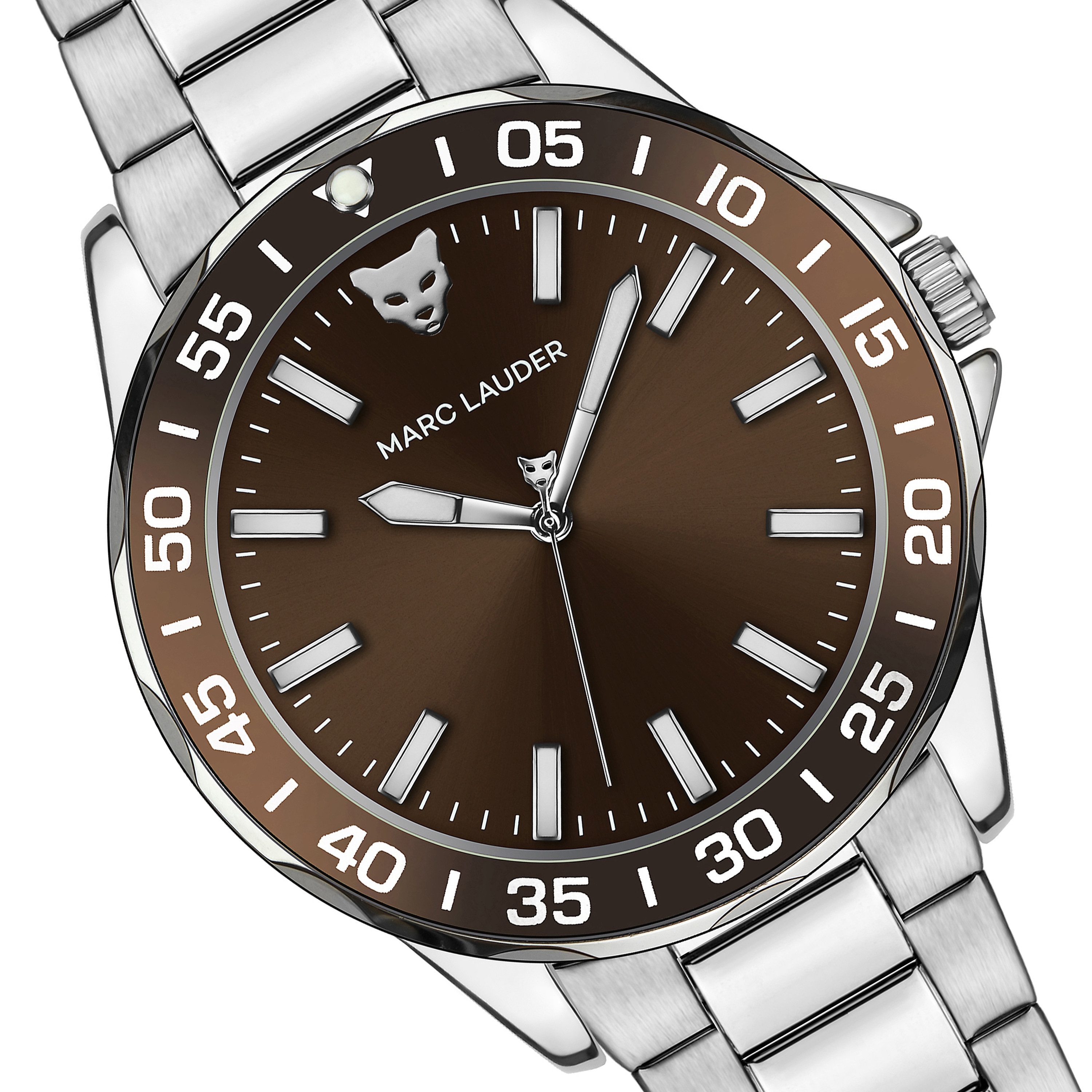 MARC LAUDER Quarzuhr ME3-B262S Ljublijana Chocolate brown sunray Link Stainless steel