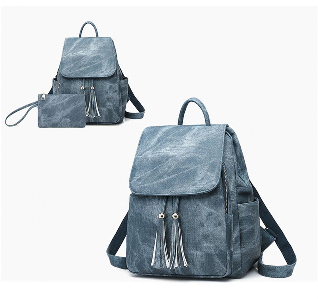 Kunstleder Student blau Cityrucksack HNDSG Umhängetasche, Schoolbag Travel Damen Backpack