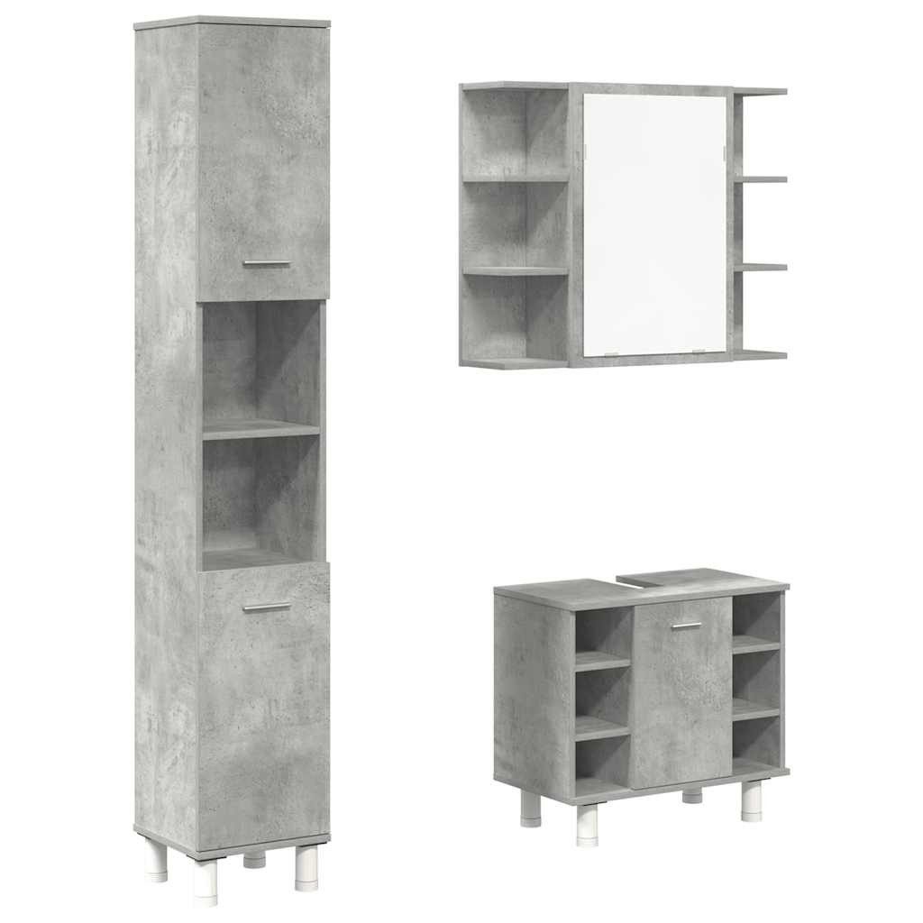 vidaXL Badezimmer-Set 3-tlg. Badmöbel-Set Betongrau Holzwerkstoff, günstig online kaufen