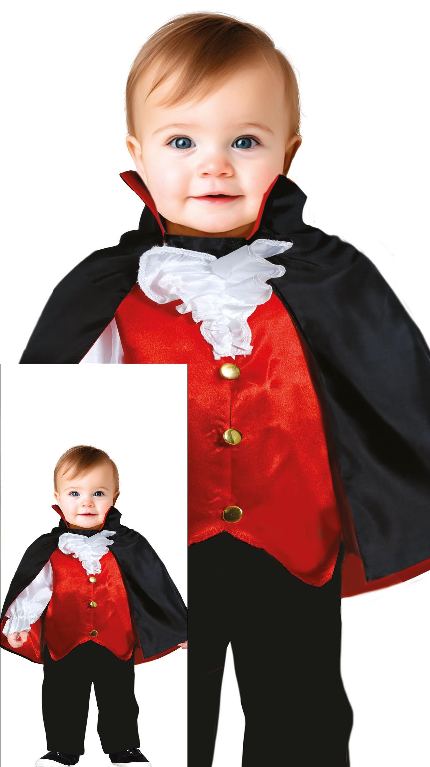 Fiestas Guirca Kostüm, Vampir Halloween Baby Umhang Hemd Rot Schwarz Mantel Hose Gruselig Sü