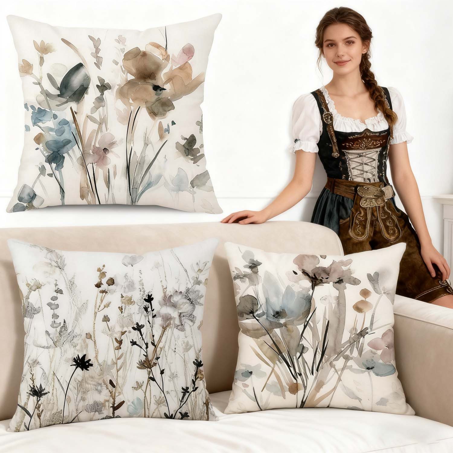 trends for living Kissenbezug 4 Set Kissenbezug 45x45cm Pflanzen Blumenmoti günstig online kaufen
