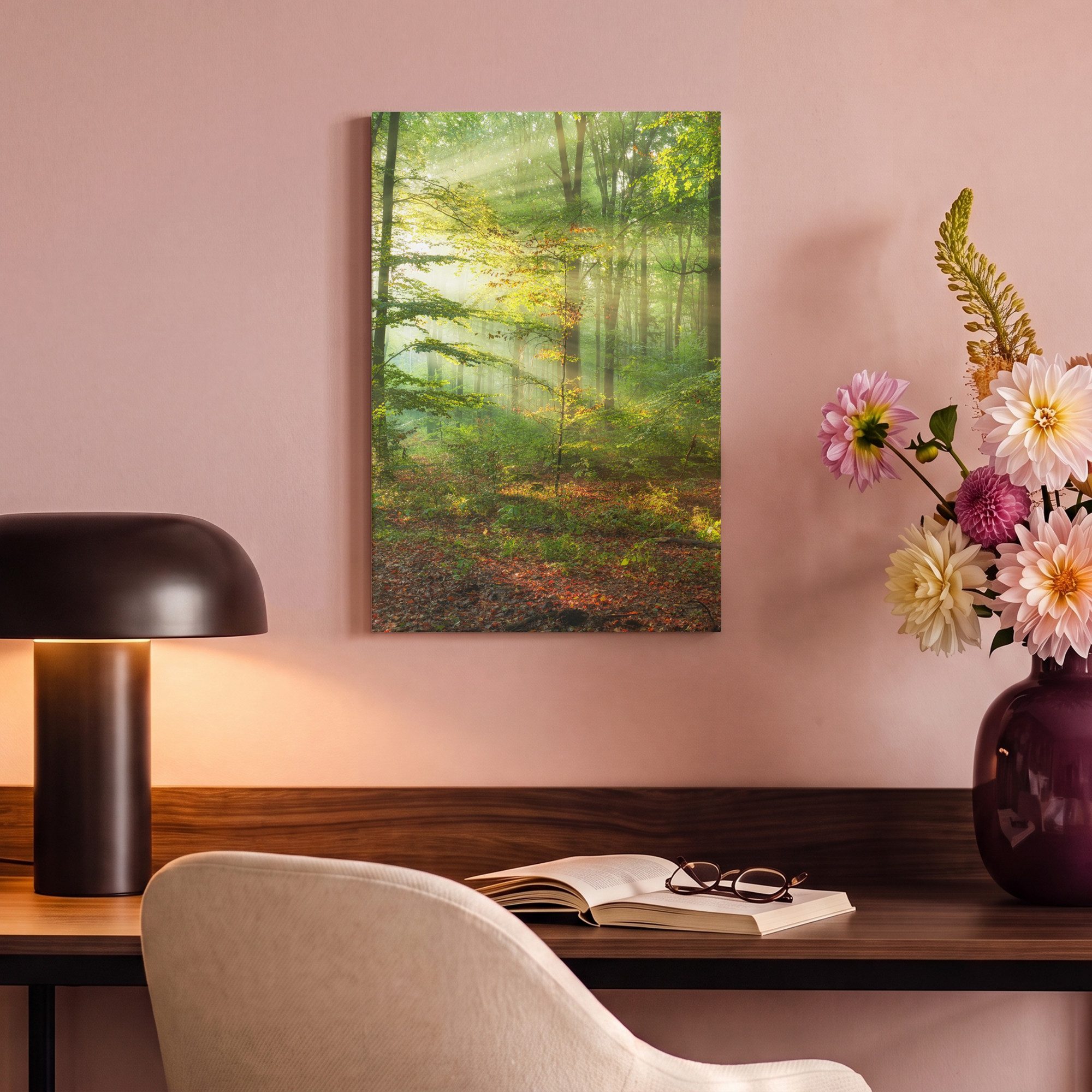 OneMillionCanvasses® Leinwandbild Sonne - Wald - Bäume - Natur - Herbst, Fotodruck (1 St), Wandbild, Deko Schlafzimmer Wohnzimmer Flur 20x20 cm – Bild 4 von 5