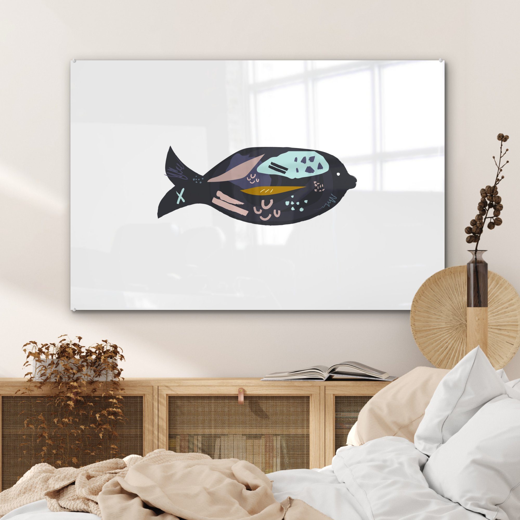 Schlafzimmer Fisch Wohnzimmer MuchoWow - Acrylglasbilder St), & Pastell, - Acrylglasbild (1 Schwarz