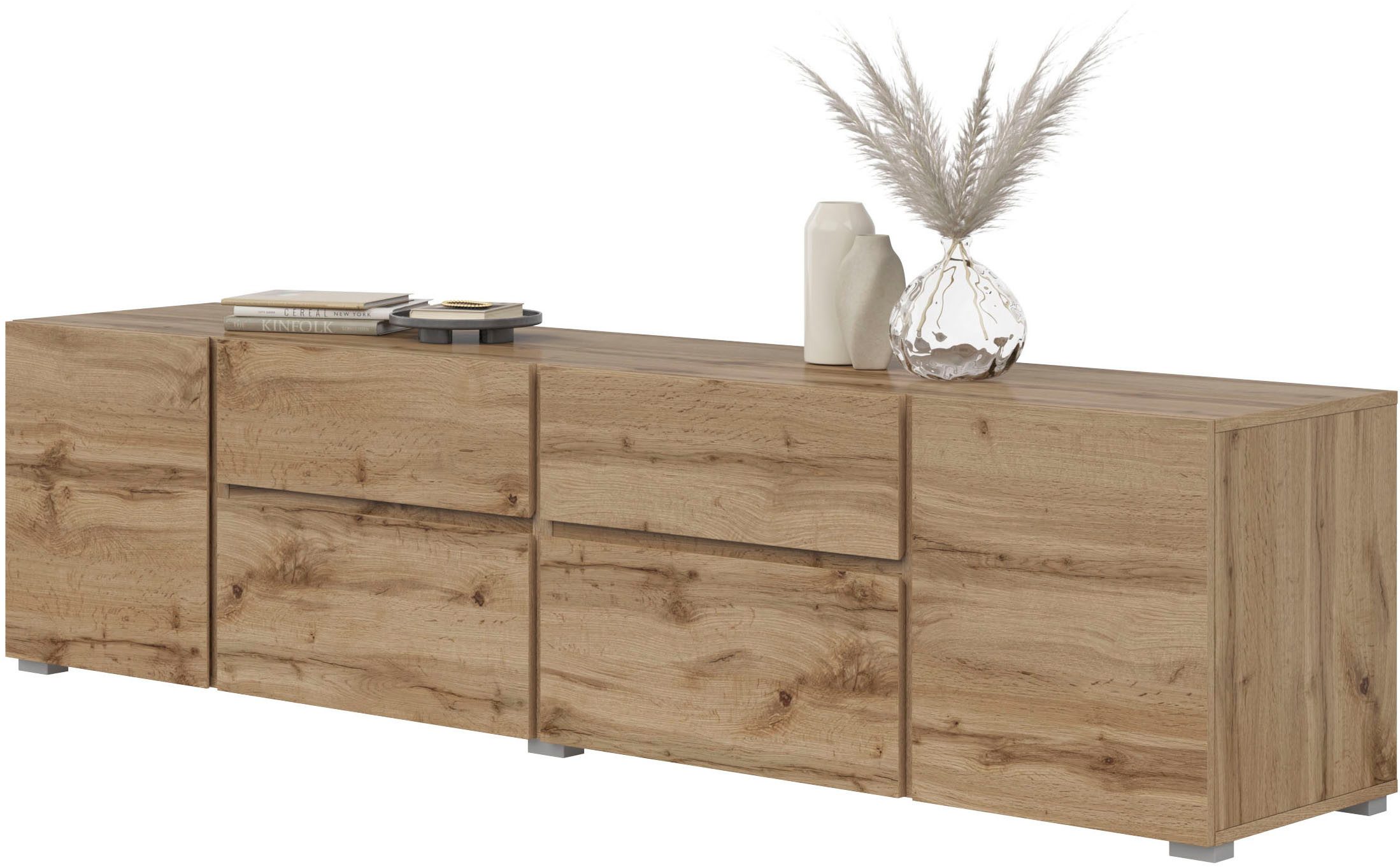 OTTO home Lowboard Metric,Breite 195cm, grifflose Lowboard 2Klappen/2Schubkästen/2Tür, TV-Schrank mit viel Stauraum, TV-Board