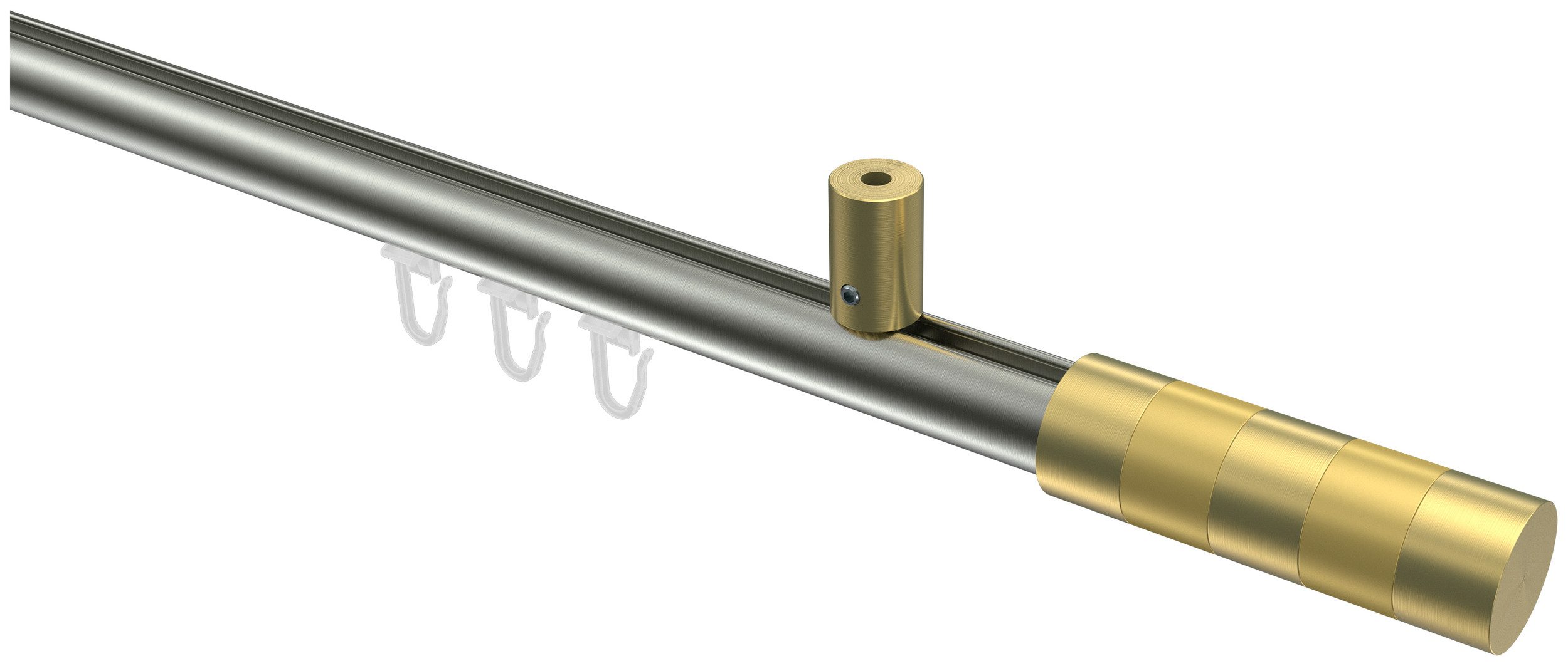 INTERDECO Innenlaufschiene Sonius Mavell, Ø 20 mm, 1-läufig, Fixmaß, kürzbar, Deckenmontage, Aluminium, Edelstahl-Optik / Messing-Optik / Bicolor