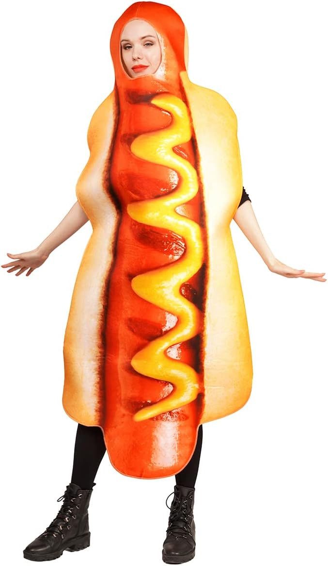 PartyFlamingo Lebensmittel-Kostüm Hot Dog Kostüm für Erwachsene mit Senf und Ketchup Einheitsgröße