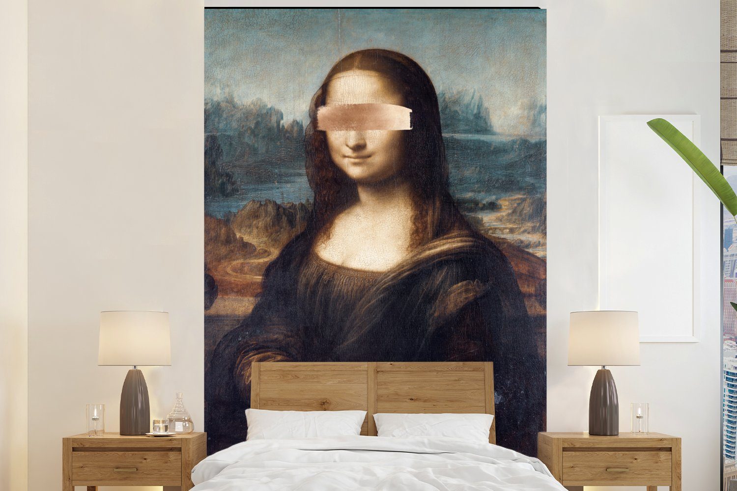MuchoWow Fototapete Mona Lisa - Leonardo da Vinci - Bronze, Matt, bedruckt, (3 St), Montagefertig Vinyl Tapete für Wohnzimmer, Wandtapete