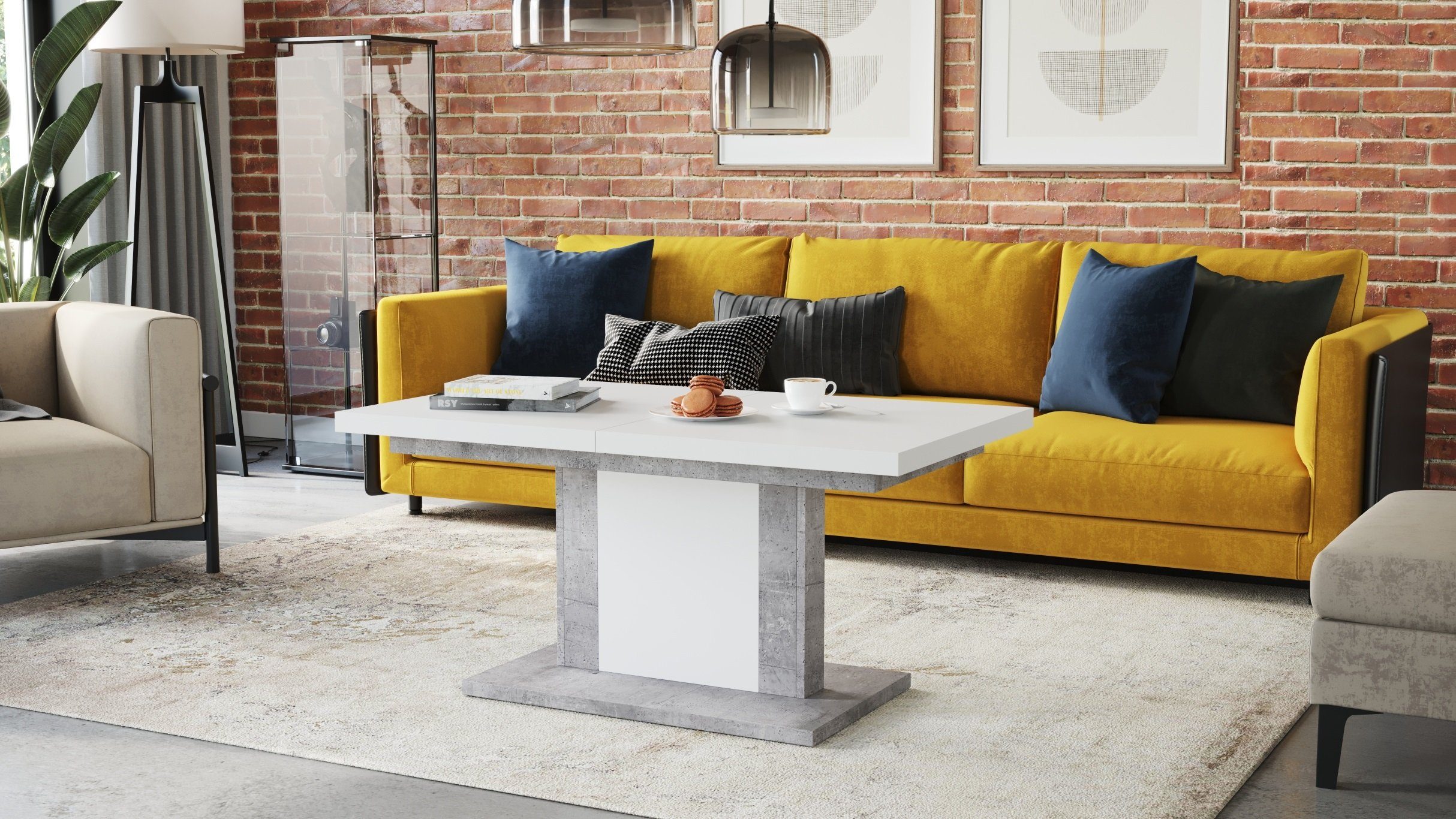 Design Esstisch ausziehbar matt Orion designimpex höhenverstellbar Beton stufenlos Couchtisch Couchtisch / Weiß